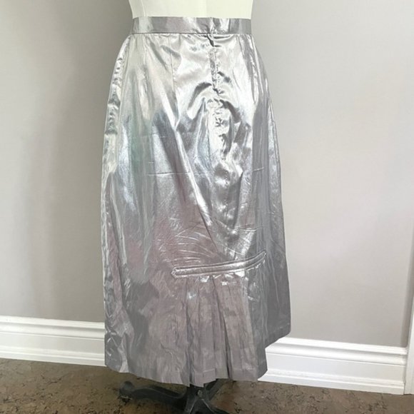 Vintage 70s Silver Metallic Tissue Lamé Lined Midi Party Skirt - M/28-29" - Picture 5 of 9